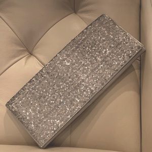 Banana Republic silver metallic sequin clutch with satin back fabric